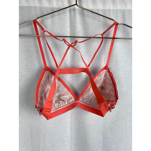 Aerie Bralette Triangle Ruffle Strappy Coral Floral Flower Artsy Hippie Groovy - Picture 2 of 3